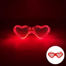 Kırmızı Led Işıklı Kalp Gözlük 3 Modlu Parti & Glow Gözlüğü