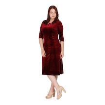 Nidya Moda Büyük Beden Abiye Kadife Elbise-4072Ab Bordo