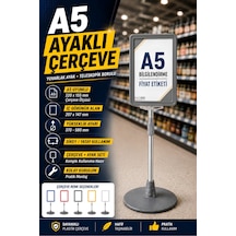 A5 Ayaklı Menü Ve Fiyat Bilgi Standı Yuvarlak Tabanlı Teleskopik Çerçeve Etiketlik Gri