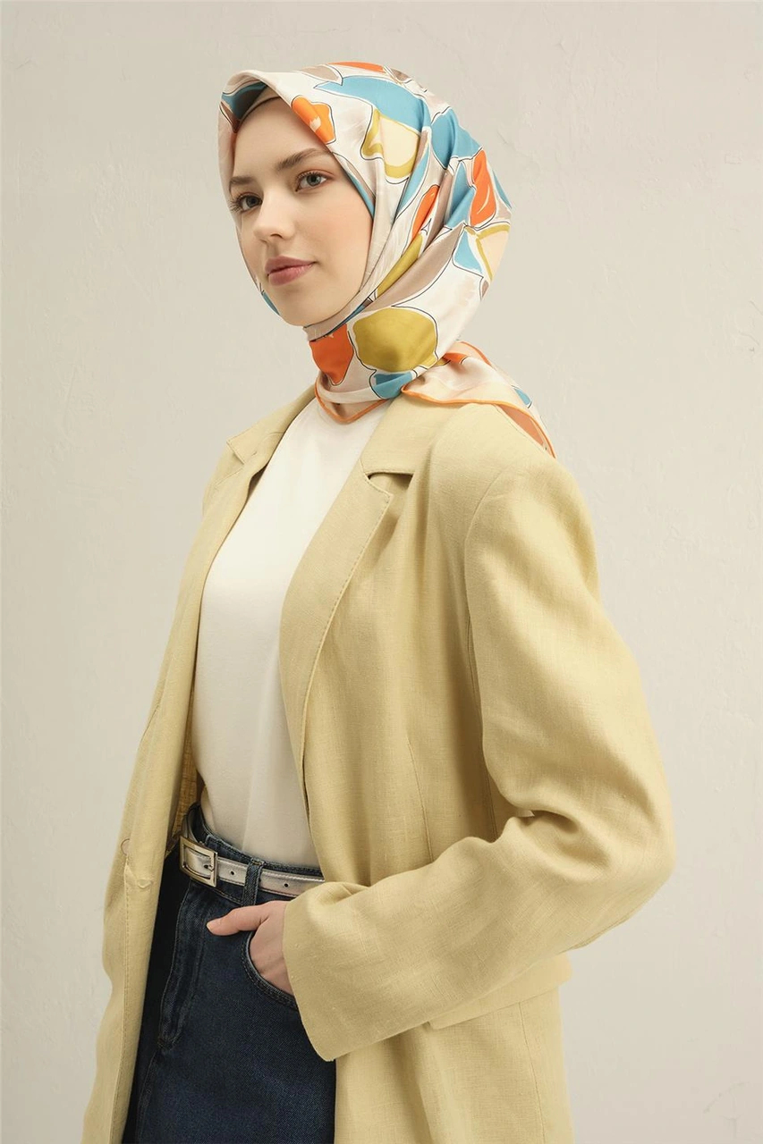 Armine Obje Desenli Saf İpek Twill Eşarp 9314d 36 Çok Renkli