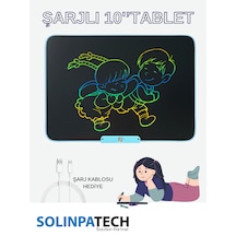 Solinpatech 10'' Şarj Edilebilir Dijital Yazı Çizim Tableti Mavi (Dijital Kalemli ve USB Kablolu)