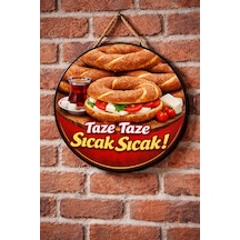 Mayeka Simit Ve Çay Temalı Simitçiler Börekçiler Kahvaltıcılar İçin Ahşap Duvar Kapı Dekoratif Süs Tablo 3