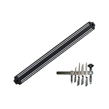 Mıknatıslı Bıçak Tutucu Stand - 38 Cm - Siyah - Paslanmaz Çelik - Mutfak Düzeni - Güvenli Bıçak Saklama - Tezg