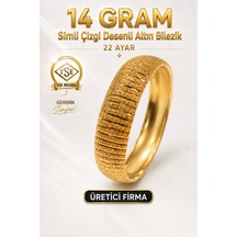 22 Ayar Tse Belgeli 14 Gram Simli Çizgi Desenli Altın Bilezik 15 Mm Gold Bilezik Düğün Nişan