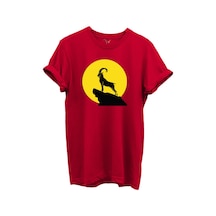 Dağ Keçisi Siluet Baskılı %100 Pamuk Regular Fit Bisiklet Yaka Unisex T-shirt Kırmızı
