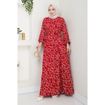 Semar Dokuma Viskon Elbise 1541 - Bordo Bordo