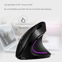Ergonomik Dikey Kablosuz Mouse, 2.4 Ghz Usb Alıcı Ve Bluetooth Bağlantılı, Type-c Şarjlı, 6 Tuşlu, Ayarlanabilir Dpı, Windows Mac Linux Uyumlu 7043 Siyah