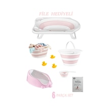 6'lı Bebek Küvet Set Fileli Cm-6 Parça Bebe Setı Katlanır Pembe