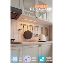 50cm Tak Çalıştır Led Mutfak Tezgah Aydınlatma - Amber - Adaptörlü, Yerli Üretim