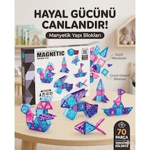 Manyetik Yapı Blokları Çocuklar İçin 3 Boyutlu Renkli Mıknatıslı 70 Parça Manyetik Blok Oyun Set
