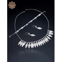 Mekik Model 925 Ayar Gümüş Telkari Kadın Üçlü Set 201025196 Gümüş