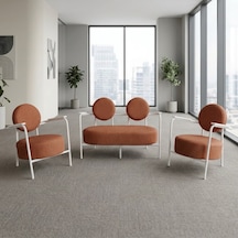 Venüs 2+1+1 Soft Kumaş Ofis & Büro İş Yeri Bekleme Koltuğu Takımı Beyaz Metal İskelet - Kiremit