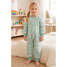 Babymod Tavşan Desenli 2,5 Tog Elyaf Dolgulu Premium Kalite 100% Pamuk Penye Astarlı Çocuk Uyku Tulumu Yeşil