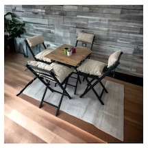 Modern Style Home Minderli Balkon Bahçe Mutfak Bistro Set Katlanır 4+1 Masa - Sandalye Krem
