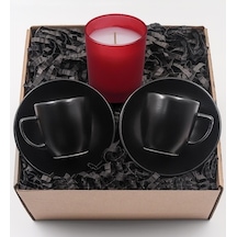 2'Li Siyah Fincan Takımı & Kokulu Bardak Mum Hediye Seti