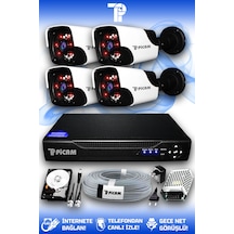 Picam 4 Kameralı Panda 4 Dış Kamera Set 250 GB HDD Full HD Gece Görüşlü Güvenlik Kamerası Sistemi