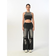 Kız Çocuk Pamuklu Sıfır Kol Crop Bluz-15518 Füme