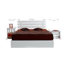 Pasifichome Huga Çift Kişilik Beyaz Ahşap Karyola Komodin Takım 150X200 Cm