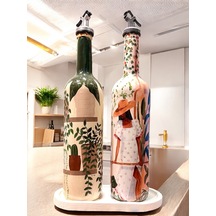 Latin Amerikalı Kadın Ve Kaktüs Desenli Özel Tasarım Yağdanlık-sirkelik Sosluk Seti- Ev Ve Mutfak De Krem