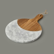 Kitchen Akasya Yuvarlak Sunum Tahtası - Kahverengi / Beyaz - 30x21 Cm Çok Renkli