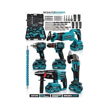 4 Akülü 5 Li Set Şarjlı Tilki Kuyruğu-somun Sökme-taşlama-kırıcı Delici Hilti-matkap Kömürsüz Mavi 7013