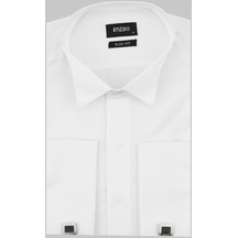 Beyaz Uzun Kollu Bez Ayağı Ata Yaka Cepsiz Pamuklu Basic Slim Fit Dar Kesim Gömlek 1004240060-beyaz