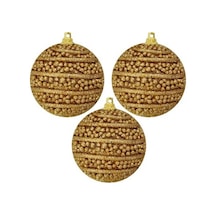 Yılbaşı Lüks Simli Ağaç Süsleri 8 Cm 3 Lü Gold