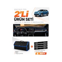 Renault Boreal 2025-sonrası Uyumlu Torpido Örtüsü + Deri Bagaj Çantası + Sticker Seti - Siyah Mavi