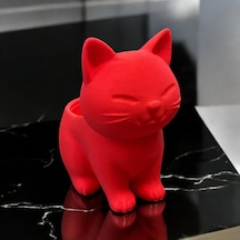 Bezos 3d Baskı Sevimli Kedi Saksı - Figürlü Sukulent Saksısı-kırmızı Ob Standart