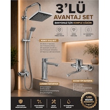 Krom 3'lü Set Robot Duş Seti Çift Su Girişli Mutfak Bataryası Ve Sabit Lavabo Bataryası