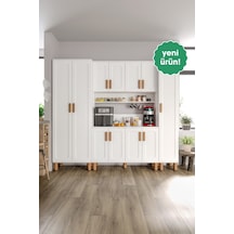 Flora Flr11225 Bohem Kahve Köşesi 11 Kapaklı Mdf Mebran Kapaklı Mutfak Dolabı Çok Amaçlı Dolap Beyaz