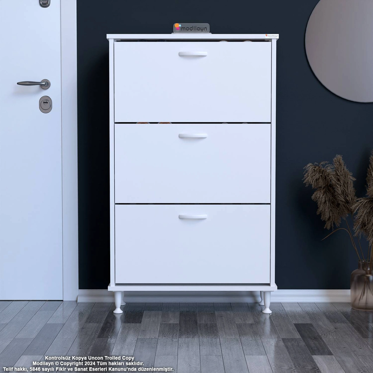 Uygar Beyaz Renk Kapı Önü Ayakkabılık 3 Düşer Kapak 6 Göz Ayakkabılık 72x119x25,5 Cm Beyaz