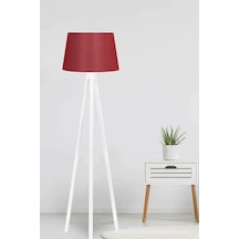 Üç Ayaklı Lambader Konik Kumaş Abajur Bordo Beyaz Ly569
