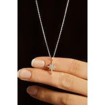 Zirkon Taşlı Rose Kuzey Yıldızı Minimal Gümüş Kolye