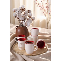 Keramika Mat Beyaz / Kırmızı Bulut Kupa 9 Cm 6 Adet Çok Renkli