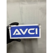 Mavi Renk Üzeri Beyaz Renk Avcı Yazılı Vantuzlu Cam Süsü