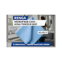 Mavi Renga Mikrofiber Cam - Ayna Temizlik Bezi 40x40 Cm İz Bırakmaz / Mikro Baklava Desenli
