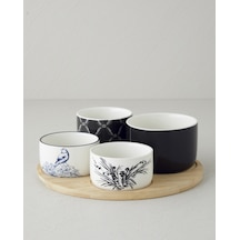 English Home Floral Grace Stoneware 5 Parça Sunumluk 25 Cm Siyah - Beyaz Siyah  -  Beyaz