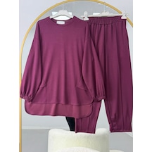 Lovie Moda Salaş Pantolon Tesettür İkili Takım Mor