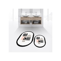 Buççin Online Mağaza Dijital Baskılı Kaymaz Taban Yıkanabilir Oval İkili Banyo Paspas Klozet Takımı, V-o-klozet-22-beyaz, Çok Renkli