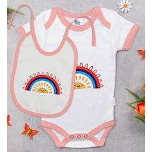 Bk Kids Gökkuşağı Tasarımlı Pembe Bebek Body Zıbın Ve Mama Önlüğü Çok Renkli