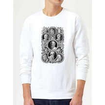 Filozoflar Baskılı Beyaz Erkek Örme Sweatshirt