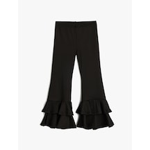 Koton İspanyol Paça Pantolon Fırfır Detaylı Beli Lastikli Siyah 4skg40228ak Siyah