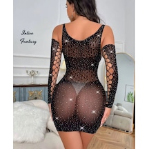 Intive Lingerie Intive Fantasy Eldivenli Puantiye Desen Detaylı Tasarım Vücut Çor Siyah
