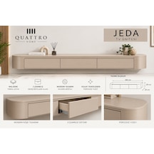 Jeda Duvara Monte Tv Ünitesi 180 Cm 3 Çekmeceli Modern Bej Tv Sehpası Krem