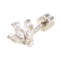 Taşlı Lotus Gümüş Tragus Pıercıng - Rodyum Beyaz Beyaz