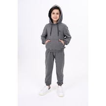 Toontoy Kids Toontoy Erkek Çocuk Relax Fit Kapüşonlu Cepli Hafif Düşük Omuz Baskılı Sweatshirt - 2 İplik Antrasit