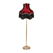 Bordo Siyah Saçak Vintage Lambader Kumaş Kaplama Gold Metal Ayak Bordo Siyah Saçak Vintage Lambader Kumaş Kaplama Gold Metal Ayak