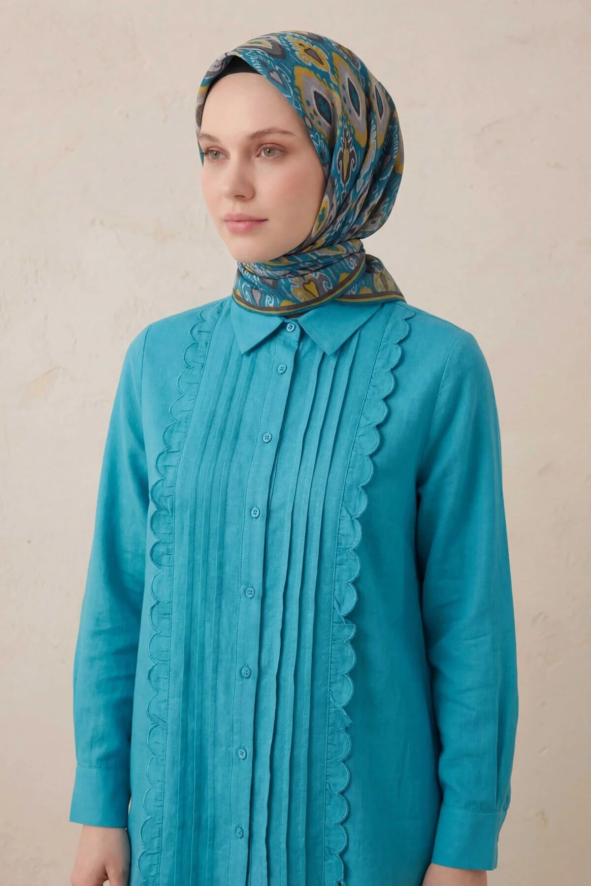 Silk Home Pamuk Karışımlı Soft Eşarp Baklava Desen Petrol Mavisi 90x90 Petrol Mavi