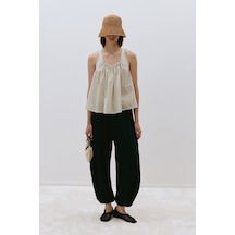 Suud Collection Beyaz Vola Büzgülü Çiçekli Bluz